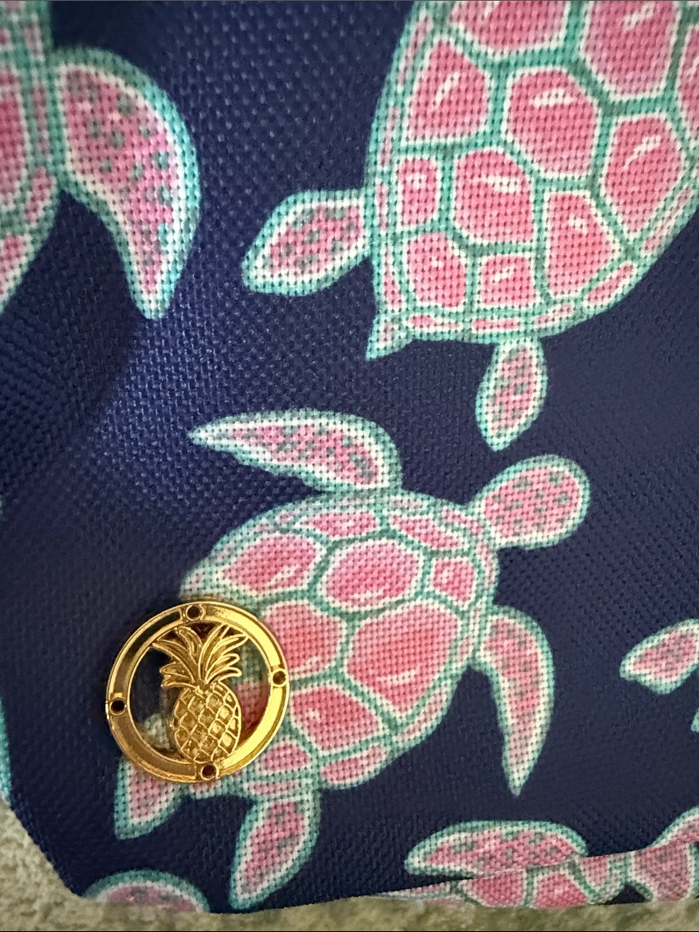 Simply Southern Navy Belt Bag with Pink Turtles and Gold Tone Hardware - Picture 7 of 7
